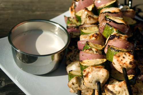 Grilled Greek Chicken Kebabs with Mint-Feta Sauce